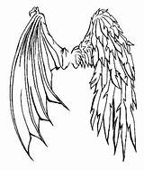 Wings Demon Angel Wing Half Tattoo Devil Bat Drawing Drawings Tattoos Demons Angels Back Designs Men Getdrawings Sketches Clipart Ange sketch template