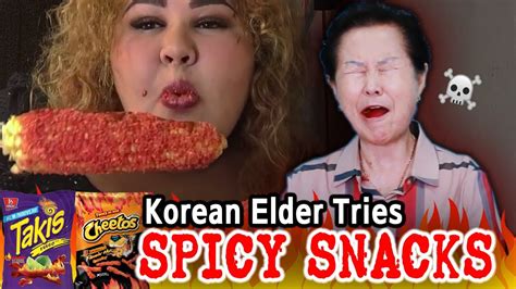 korean in her 70s try hot cheetos and takis for the first time youtube