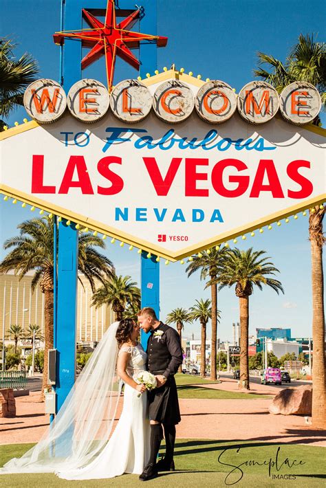 Las Vegas Destination Wedding With Bride And Groom At Las Vegas Sign