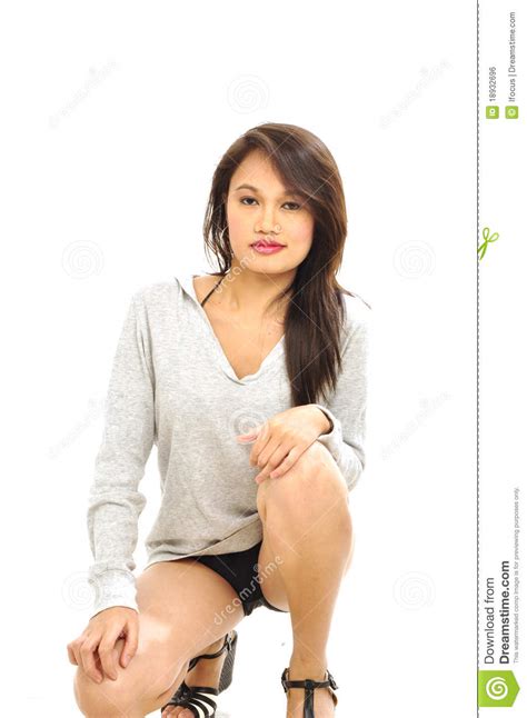 crouching asian woman royalty free stock image image