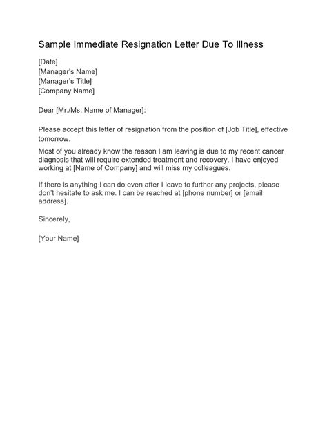 resignation letter due  health template