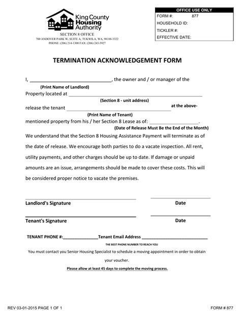 king county washington termination acknowledgement form king county