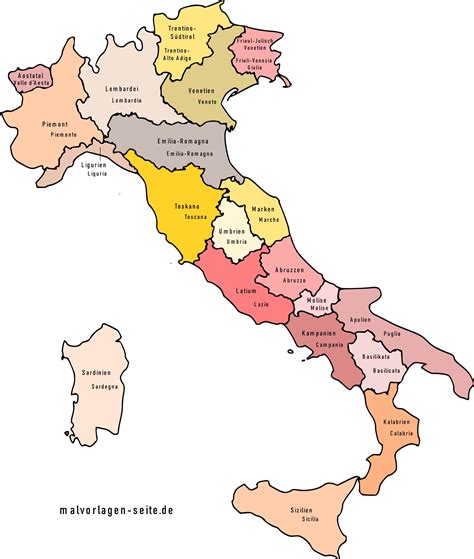 italien regionen und hauptstaedte landkarte mit provinzen