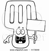Spatula Clipart Coloring Vector Mascot Holding Sign Happy Cartoon Thoman Cory Outlined 2021 sketch template