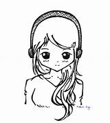 Headphones Girl Drawing Getdrawings sketch template