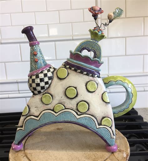 handmade hand built clay ceramic slab pottery whimsical teapot