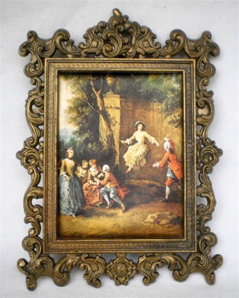 beautiful vintage ca 1950 s italian rococo inspired silk print with brass frame antiques