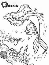 Coloring Mermaid Ariel Flounder Bubakids Pages Cartoon sketch template