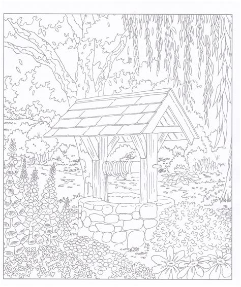 village life adult colouring book doodle design  country rural