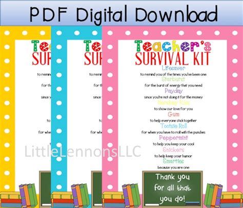 digital  teachers survival kit printable etsy