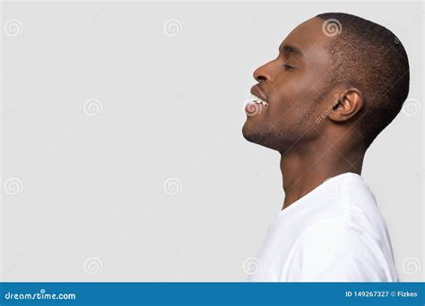 Side Profile African Man Face Closed Eyes Enjoy Fresh Air Stock Image
