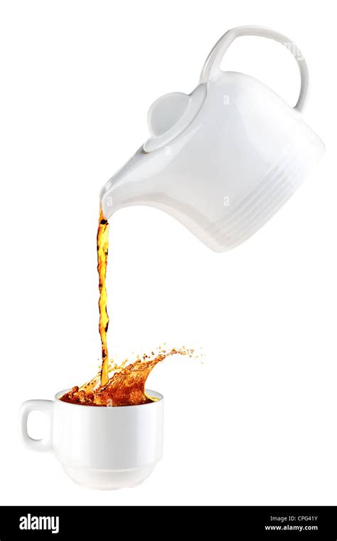 teapot pouring tea   white mug stock photo alamy