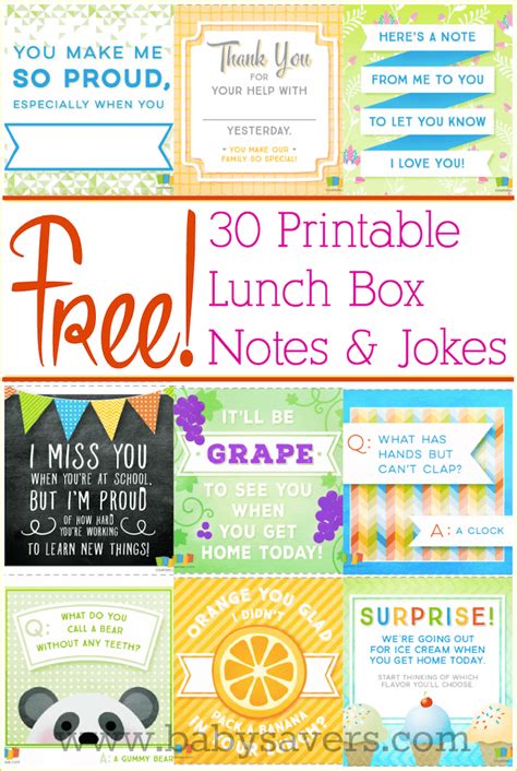 printable lunch box notes  jokes   ages