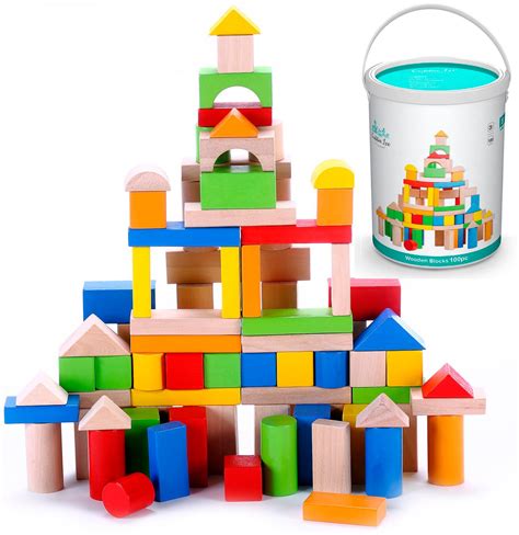 wooden building blocks set  pcs toy  kids toddlers preschool