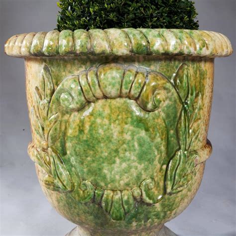 Pair Of Italian Large Glazed Terracotta Garden Pots At 1stdibs