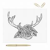 Coloring Antlers Flowers Printable Pages Description sketch template