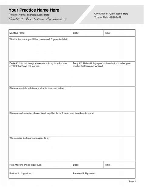 conflict resolution agreement worksheet editable fillable printable