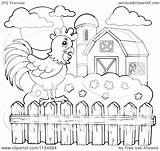 Farm Fence Rooster Clipart Outlined Cartoon Royalty Visekart Illustration Vector Used sketch template