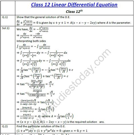 differential equations worksheet  answers worksheet source