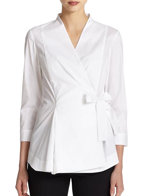 lyst lafayette   york stretch cotton wrap blouse  white