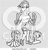 Woman Vacuuming Mopping Housekeeper Illustration Royalty Clipart Vector Lafftoon Clip sketch template
