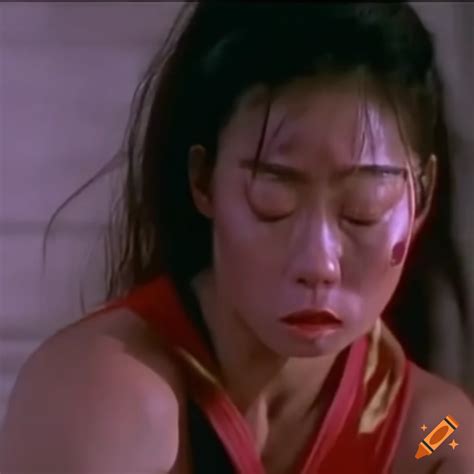 asian martial arts fighter with bruised face in 80s hong kong action