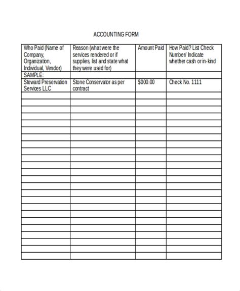 bookkeeping  printable accounting forms printable templates