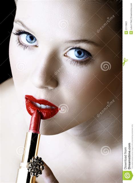 woman with red lipstick stock image image of face closeup 21178821