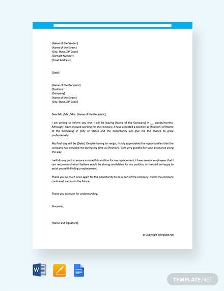 resignation letter  reason  leaving template word