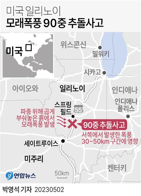 [그래픽] 미국 일리노이 모래폭풍 90중 추돌사고 연합뉴스
