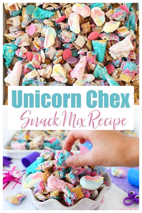 unicorn chex snack mix recipe   bowl   title overlaying