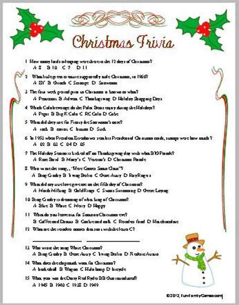 christmas trivia games  answers  printable