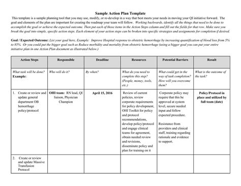 action plan format sample
