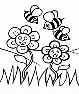 Coloring Pages Flower Spring Bee Kids Bees Printable Garden Color Leaf Clipart Flowers Cartoon Sheet Drawing Pot Cute Print Clip sketch template