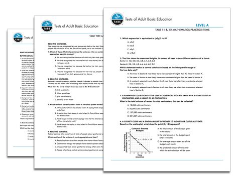 tabe  sample practice items tabetest