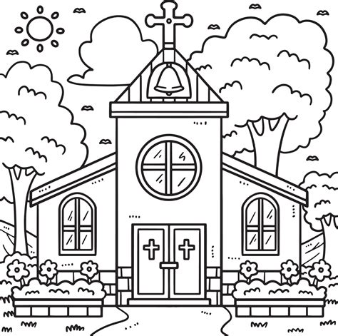 christian church coloring page  kids  vector art  vecteezy