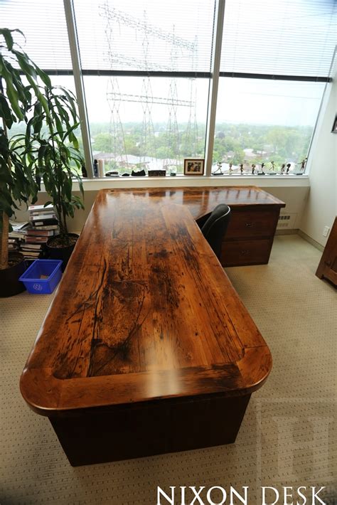 custom  shaped reclaimed wood desk  toronto office blog
