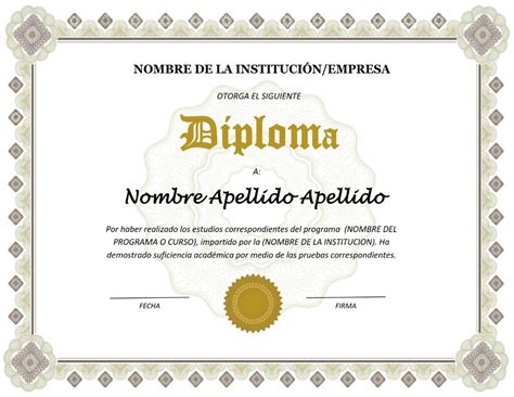 plantilla diploma elegante tradicional  word docx  en