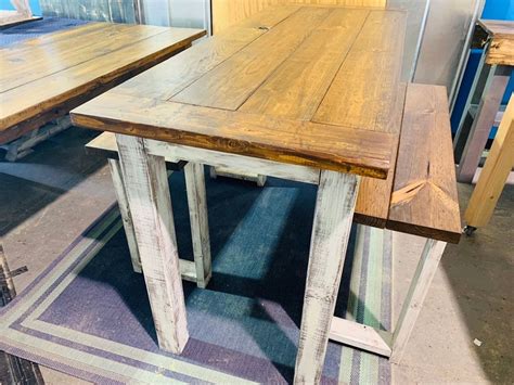 rustic wooden farmhouse pub table set breadboard ends etsy