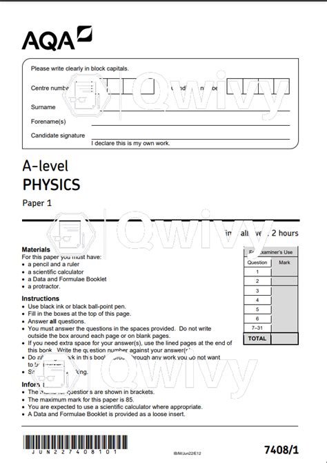 aqa  level physics paper   bundle question paper mark scheme