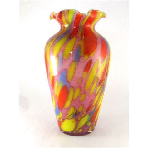 Vintage Hand Blown Multi Colored Glass Vase By Lavorazione