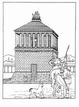 Coloring Mausoleum Halicarnassus Pages Wonders Colossus Rhodes Printable Colorkid Popular sketch template