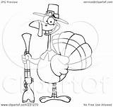 Hunting Turkey Outline Coloring Clipart Pilgrim Thanksgiving Bird Illustration Musket Royalty Rf Toon Hit sketch template