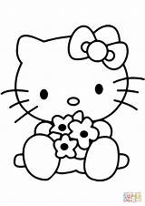 Coloring Kitty Hello Pages Flowers Drawing sketch template