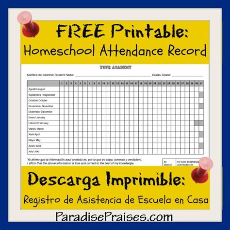 homeschool attendance record  printable paradise praises