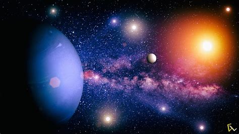 space planet neptune sun rays lens flare stars photoshop