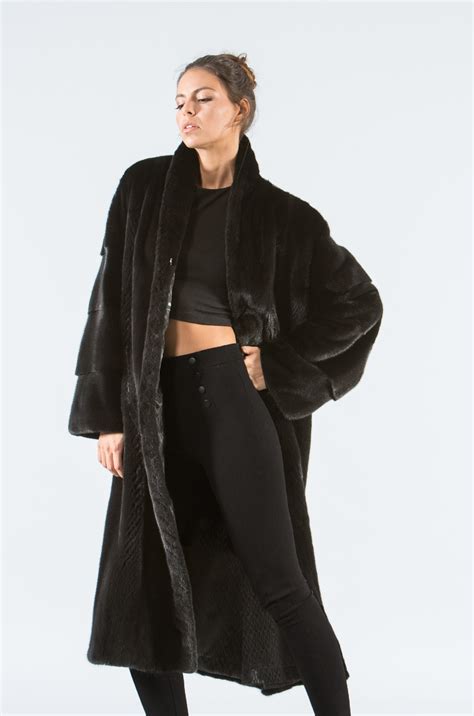 black mink long fur coat   real fur coat haute acorn