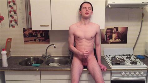 sexy teenager jerking off and cum hard in kitchen big load big dick
