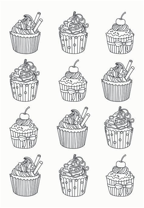 cup cake coloring pages  adults easy coloring pages food