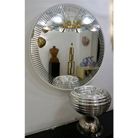 Contemporary Italian Organic Modern Round Lit Mirror With White